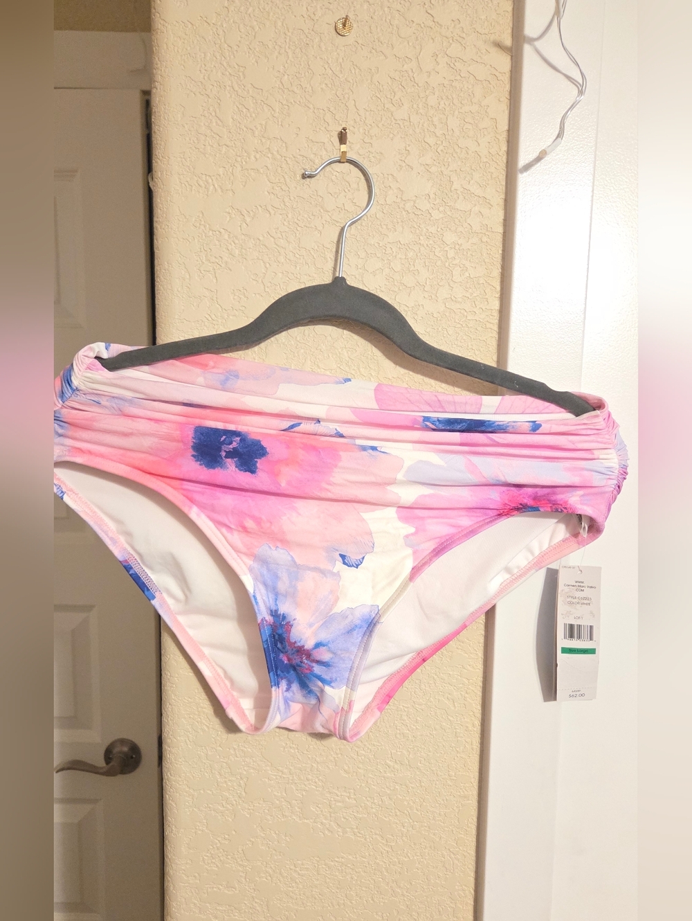 Carmen Marc Valvo Pink and Blue Floral Bikini Bottoms
